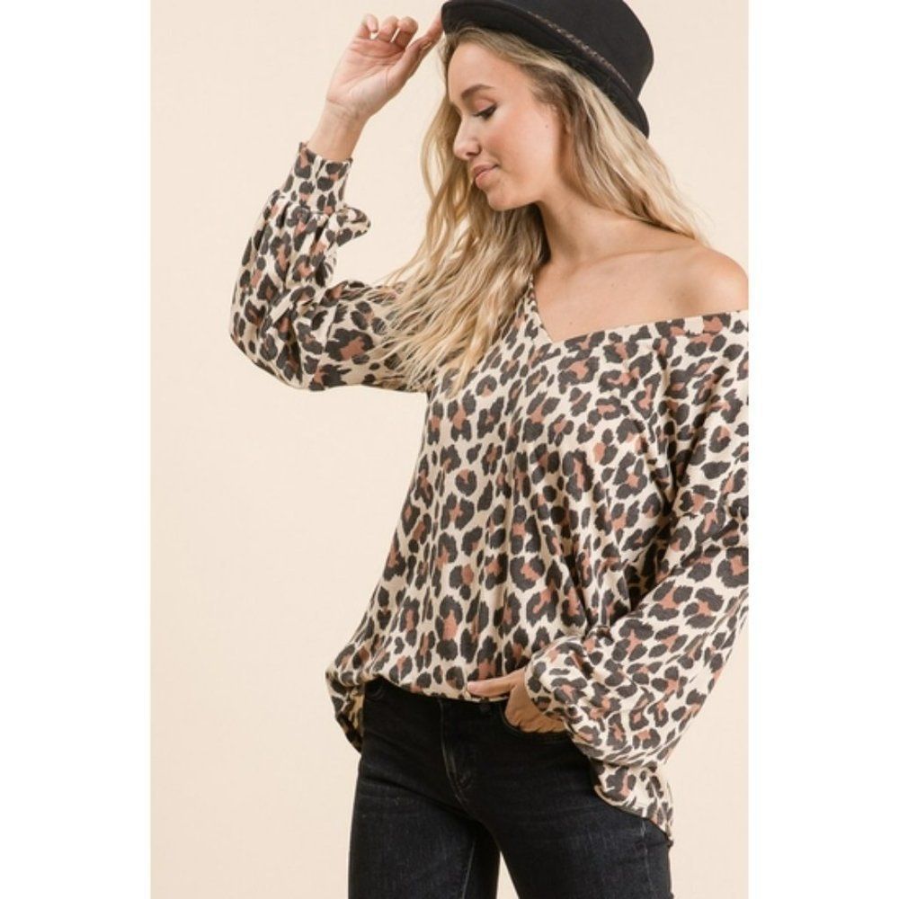 Animal Print Puff Sleeve Top